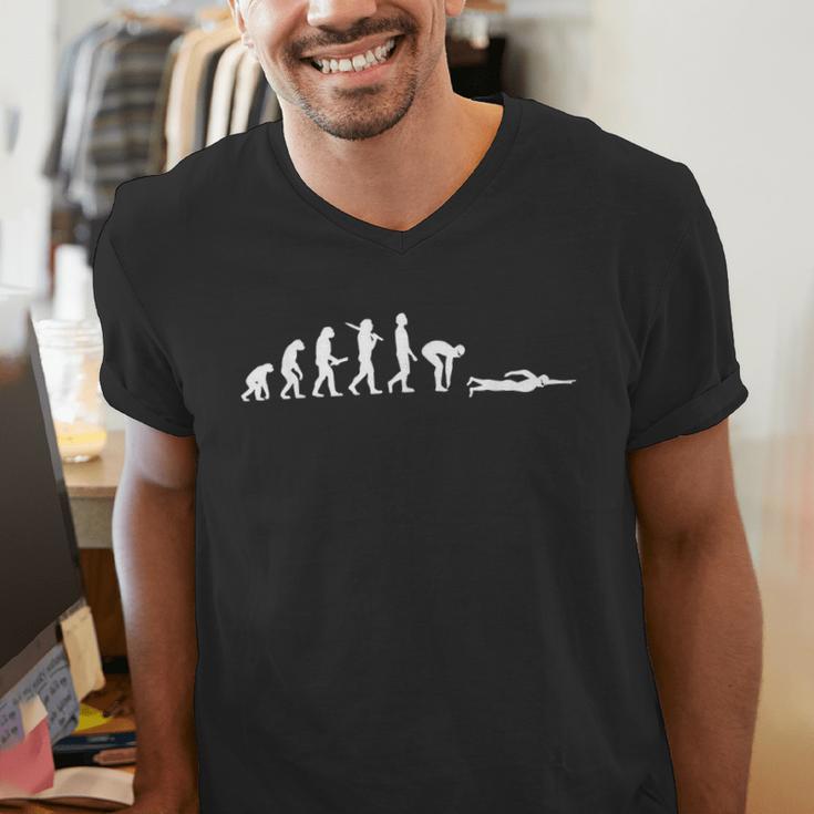 Swimming Evolution For Swimmers Men's V-Neck T-Shirt Swimming Evolution For Swimmers Men's V-Neck T-Shirt