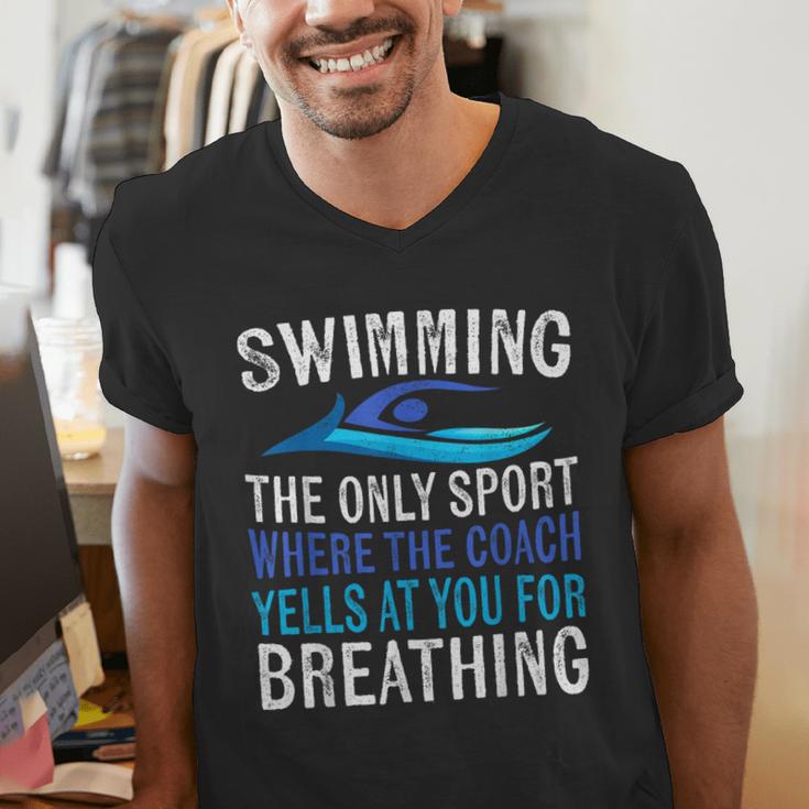 Swimming Only Sport Where The Coach Swimmer Swim Team Men's V-Neck T-Shirt