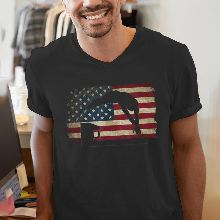 Swimming Swim Team Distressed American Flag USA Swimmer Men's V-Neck T-Shirt