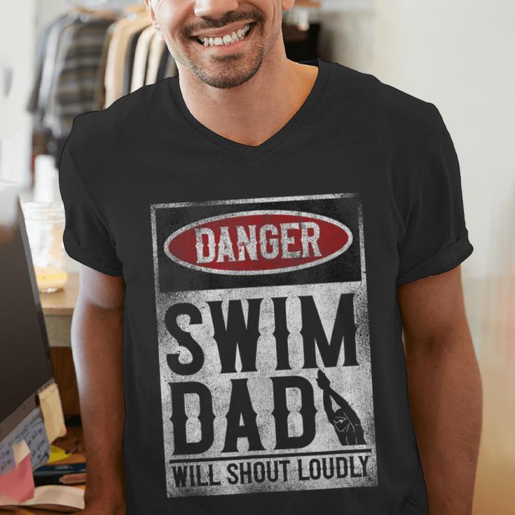 Swimming Swimmer DANGER Swim Dad Men's V-Neck T-Shirt Swimming Swimmer DANGER Swim Dad Men's V-Neck T-Shirt