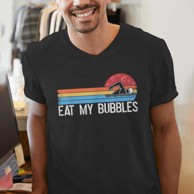 Swimming Swimmer Eat My Bubbles Swim Retro Men's V-Neck T-Shirt Swimming Swimmer Eat My Bubbles Swim Retro Men's V-Neck T-Shirt