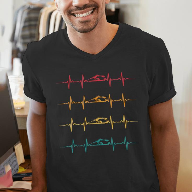Swimming Swimmer Heartbeat Vintage Men Boys Women Swim Lover Men's V-Neck T-Shirt