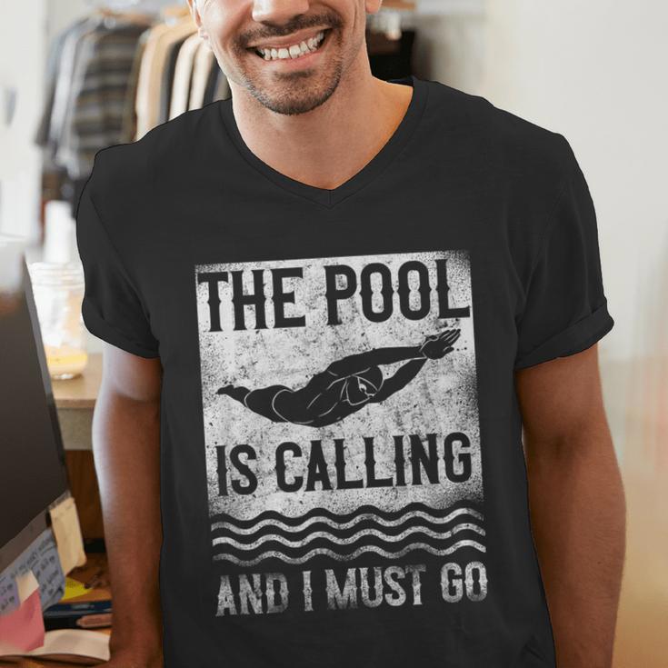Swimming Swimmer Swim The Pool Is Calling Vintage Men's V-Neck T-Shirt