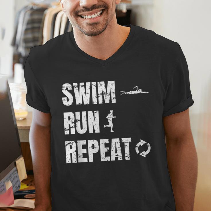 Swimrun Endurance Sports Swimming Running Swim Run Men's V-Neck T-Shirt