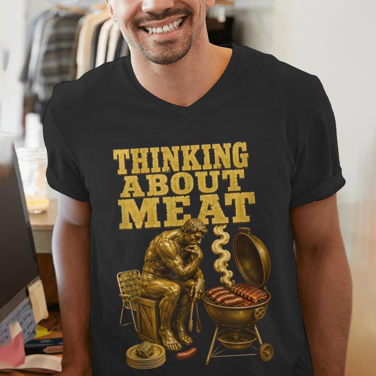 Thinking About Meat BBQ Dad Humor Men's V-Neck T-Shirt