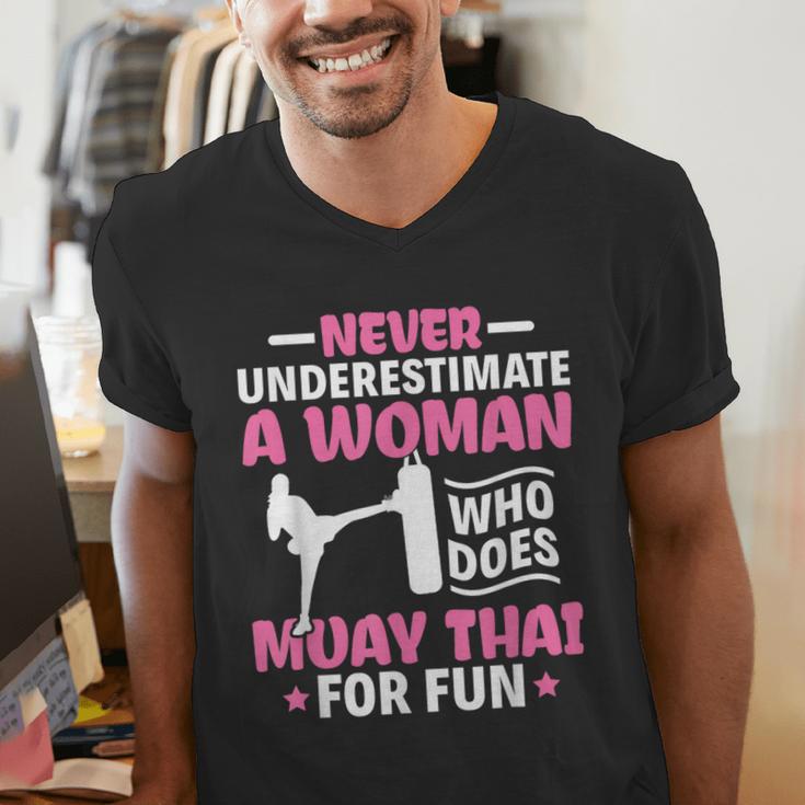 Never Underestimate A Woman Thai Boxing Muay Thai Fighter Men's V-Neck T-Shirt Never Underestimate A Woman Thai Boxing Muay Thai Fighter Men's V-Neck T-Shirt
