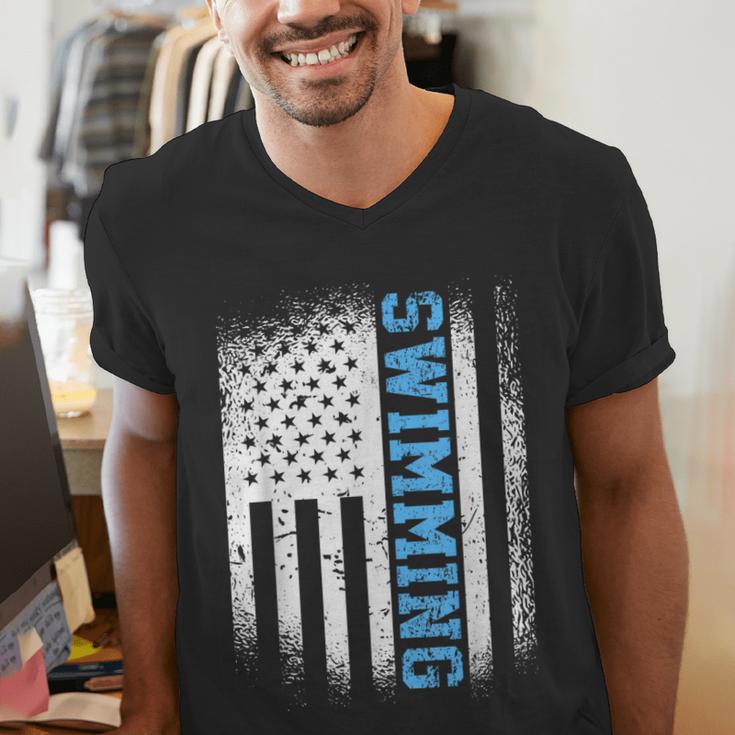 USA Flag Swimming Swim American Swimmer Men's V-Neck T-Shirt USA Flag Swimming Swim American Swimmer Men's V-Neck T-Shirt