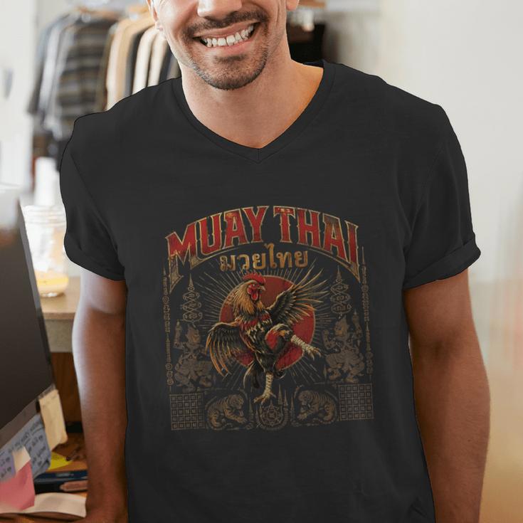 Vintage Muay Thai Legend Thai Boxing Fighter Art Chicken Men's V-Neck T-Shirt Vintage Muay Thai Legend Thai Boxing Fighter Art Chicken Men's V-Neck T-Shirt