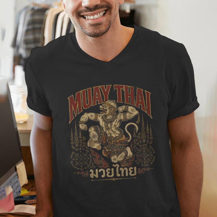 Vintage Muay Thai Spirit Thai Boxing Fighter Soul Monkey Men's V-Neck T-Shirt Vintage Muay Thai Spirit Thai Boxing Fighter Soul Monkey Men's V-Neck T-Shirt