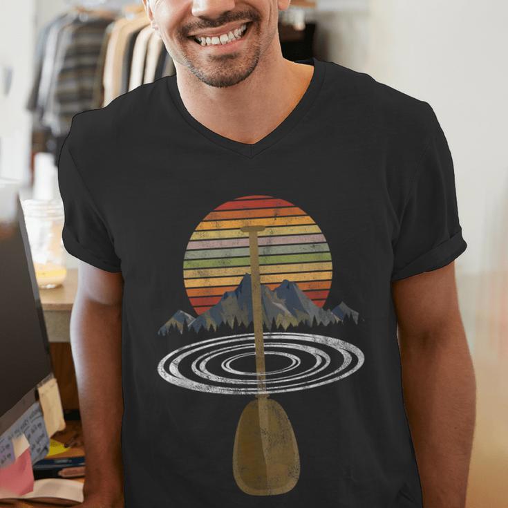 Vintage Retro Canoe Paddle & Mountains Rafting Men's V-Neck T-Shirt
