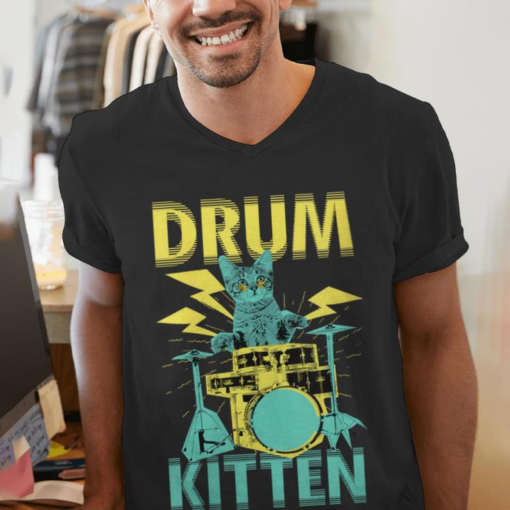 Women's Cute Drummer Cat Drum Kitten Men's V-Neck T-Shirt Women's Cute Drummer Cat Drum Kitten Men's V-Neck T-Shirt