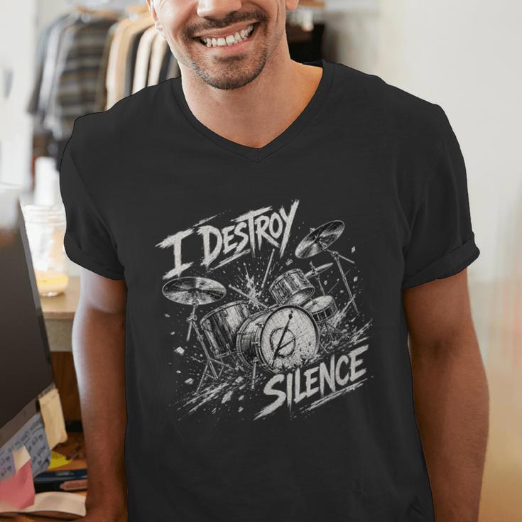 Women's Drum Kit I Destroy Silence Art Men's V-Neck T-Shirt Women's Drum Kit I Destroy Silence Art Men's V-Neck T-Shirt