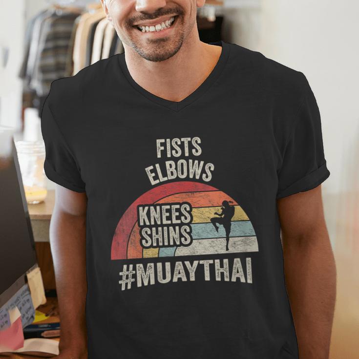 Women's Retro Muay Thai Martial Arts Fighter Graphic Men's V-Neck T-Shirt