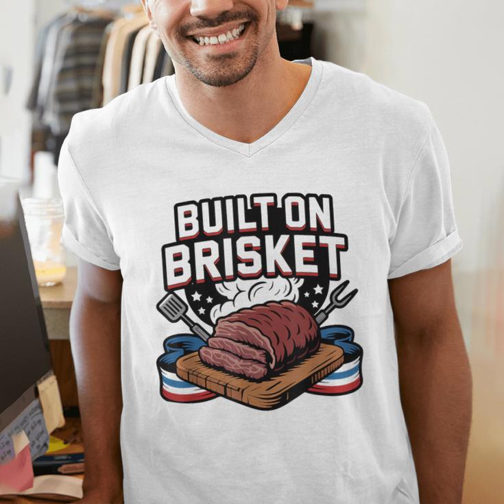4th July BBQ Dad American Flag Brisket Smoke Men's V-Neck T-Shirt