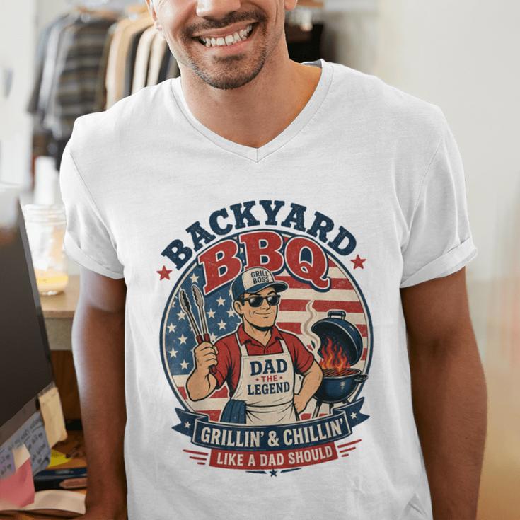 Backyard BBQ Dad Grill Boss Patriotic Fourth Of July Barbecu Men's V-Neck T-Shirt