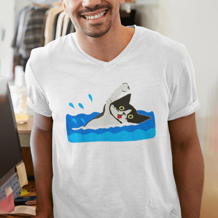 Cat Swimming Pool Men's V-Neck T-Shirt Cat Swimming Pool Men's V-Neck T-Shirt
