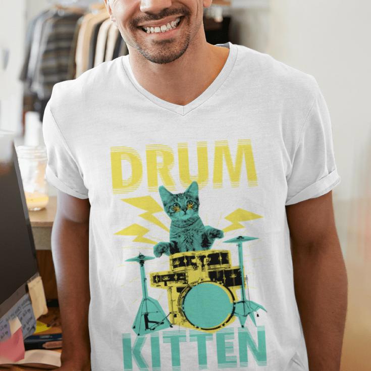 Cute Drummer Cat Drum Kitten Men's V-Neck T-Shirt