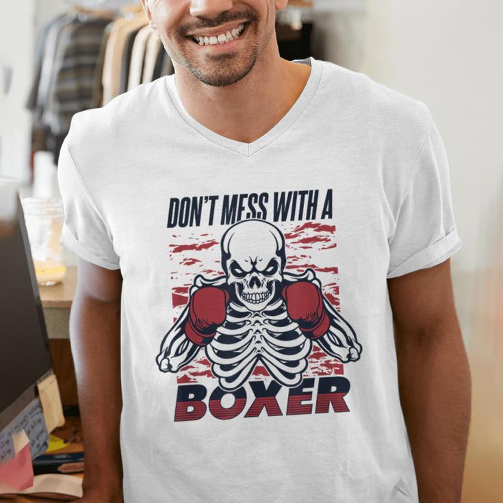 Don't Mess With A Boxer Kickboxer Fan Muay Thai Boxing Men's V-Neck T-Shirt