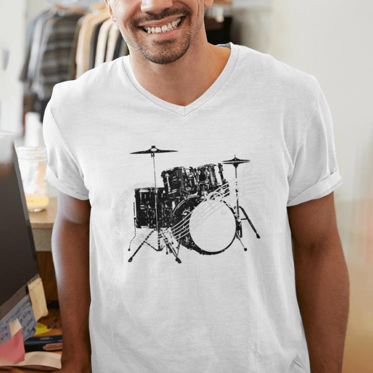 Drum Kit Drummer Band Musical Instrument Rock Music Raglan Baseball Tee Men's V-Neck T-Shirt