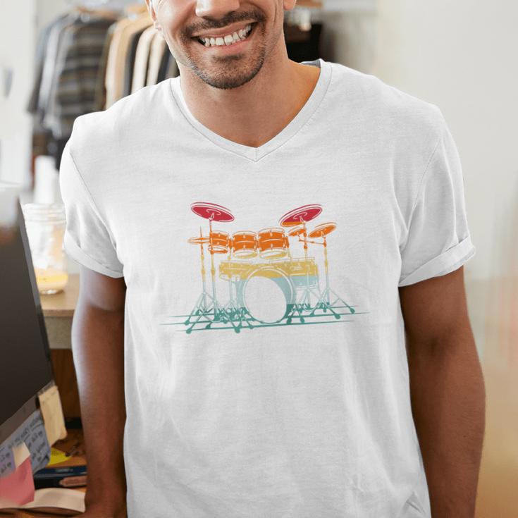 Drum Kit Musical Retro Instrument Musician Raglan Baseball Tee Men's V-Neck T-Shirt
