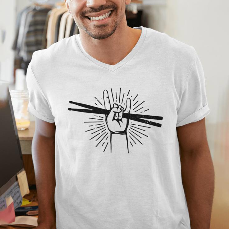 Drummer Drum Kit Rock & Roll Music Drummer Men's V-Neck T-Shirt Drummer Drum Kit Rock & Roll Music Drummer Men's V-Neck T-Shirt