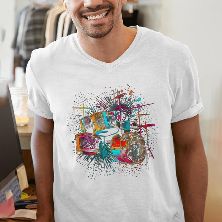 Drums Pop Art Drummer Drum Kit Men's V-Neck T-Shirt