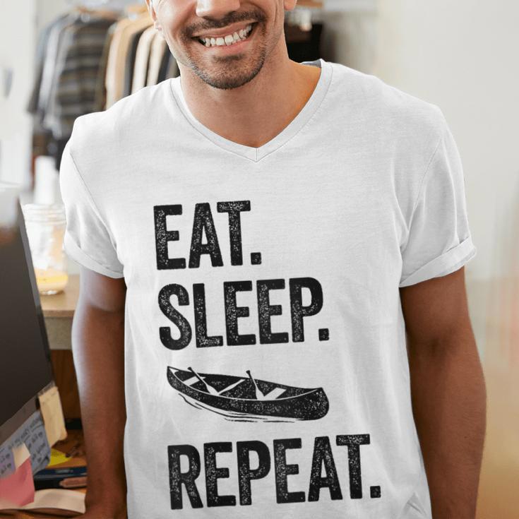 Eat Sleep Canoe Repeat Canoeing Outdoors Raglan Baseball Tee Men's V-Neck T-Shirt
