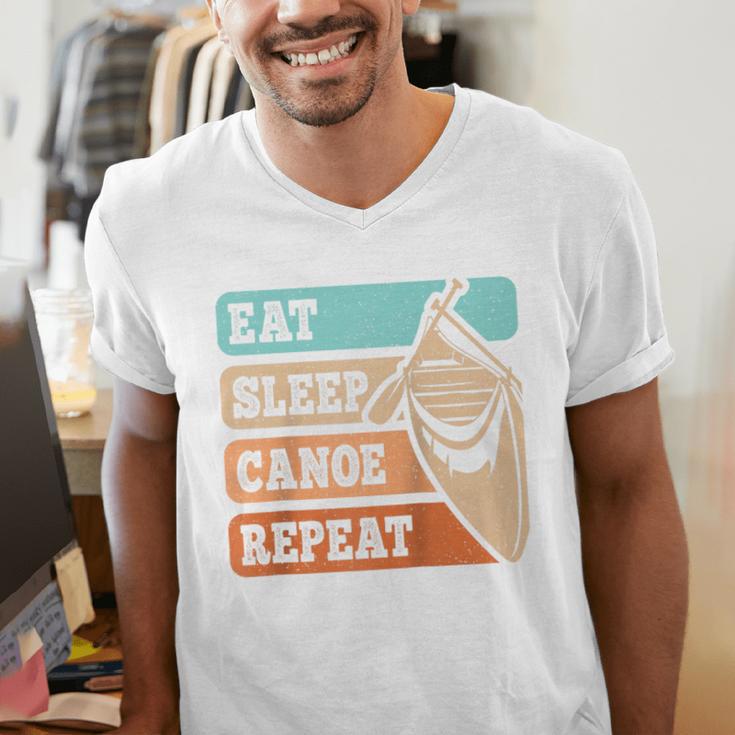 Eat Sleep Canoe Repeat Vintage Canoeing Canoeist Men Boys Raglan Baseball Tee Men's V-Neck T-Shirt
