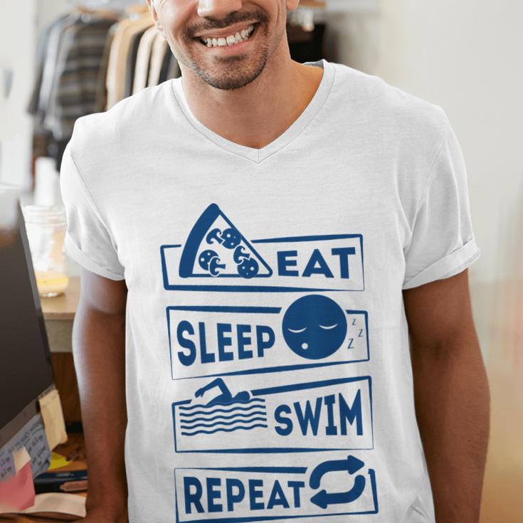 Eat Sleep Swimming Repeat Swimming Men's V-Neck T-Shirt Eat Sleep Swimming Repeat Swimming Men's V-Neck T-Shirt