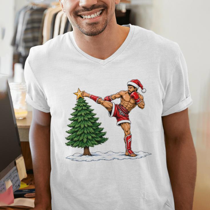 Festive Muay Thai Santa Christmas Men's V-Neck T-Shirt