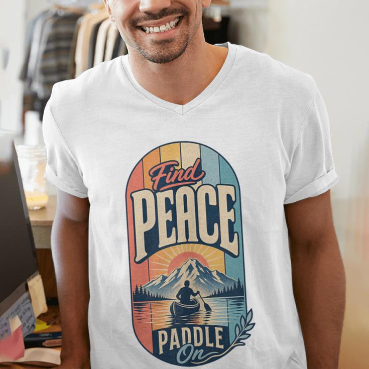 Find Peace Paddle On Canoe Mountain Sunset Men's V-Neck T-Shirt Find Peace Paddle On Canoe Mountain Sunset Men's V-Neck T-Shirt