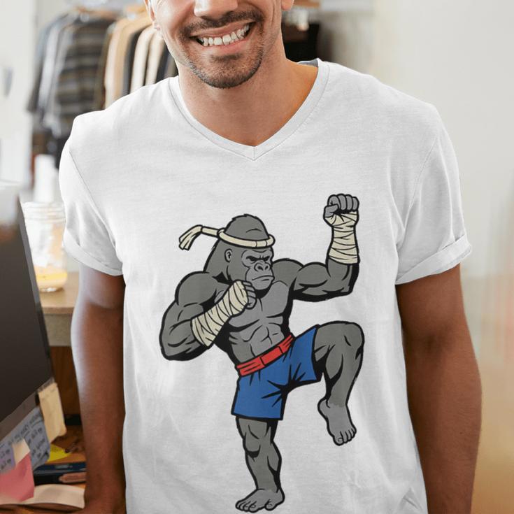 Gorilla Muay Thai Combat Sport Fighter Martial Arts 8 Limbs Raglan Baseball Tee Men's V-Neck T-Shirt
