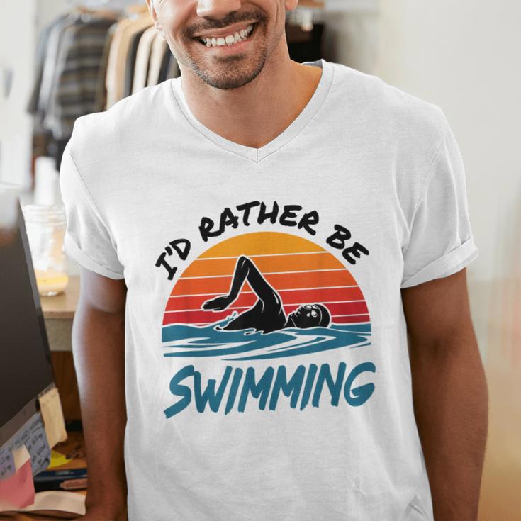 I'd Rather Be Swimming Retro Swim Swimmer Men's V-Neck T-Shirt I'd Rather Be Swimming Retro Swim Swimmer Men's V-Neck T-Shirt