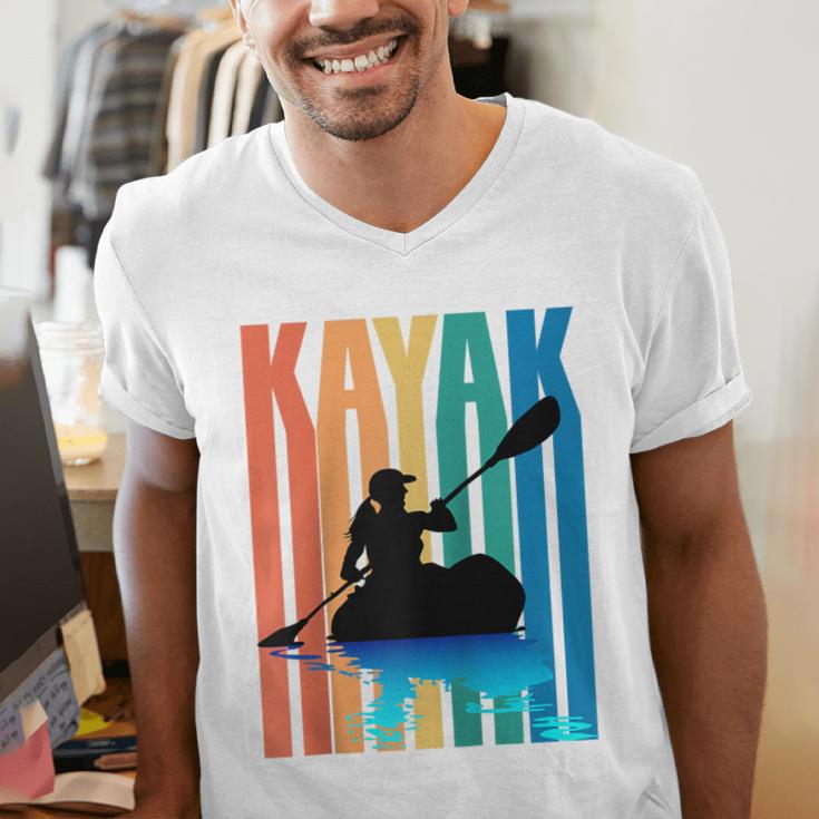 Kayaking Kayak Retro Art Canoe Raglan Baseball Tee Men's V-Neck T-Shirt