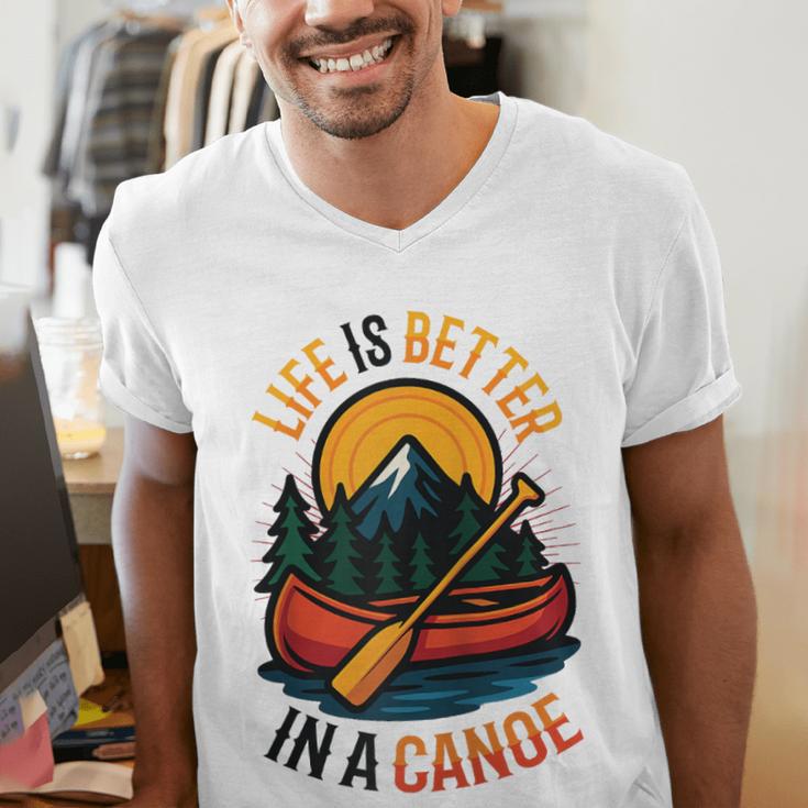 Life Is Better In A Canoe Canoeing Raglan Baseball Tee Men's V-Neck T-Shirt Life Is Better In A Canoe Canoeing Raglan Baseball Tee Men's V-Neck T-Shirt