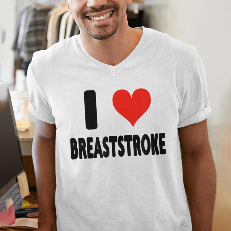 I Love Breaststroke Heart Swim Swimmer Pool Swimming Men's V-Neck T-Shirt I Love Breaststroke Heart Swim Swimmer Pool Swimming Men's V-Neck T-Shirt