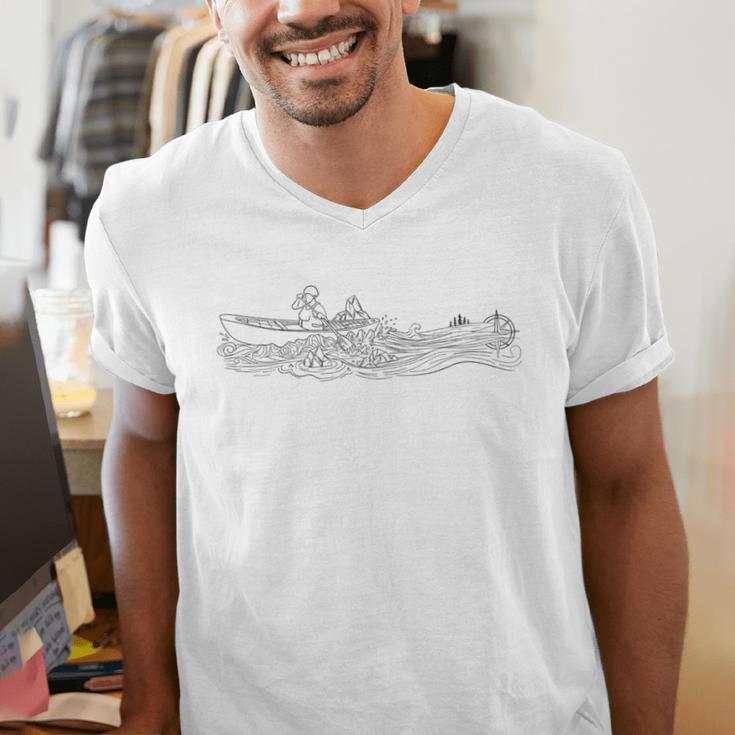 Minimalist Canoeing Water River Canoe Men's V-Neck T-Shirt Minimalist Canoeing Water River Canoe Men's V-Neck T-Shirt