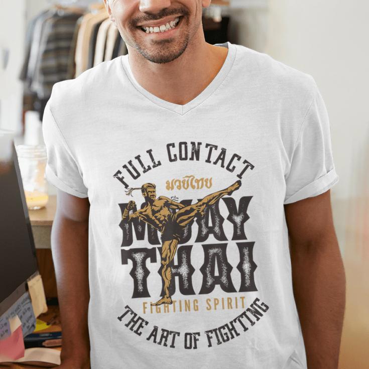 Muay Thai Fighter MMA Full Contact Retro Kickboxing Men's V-Neck T-Shirt