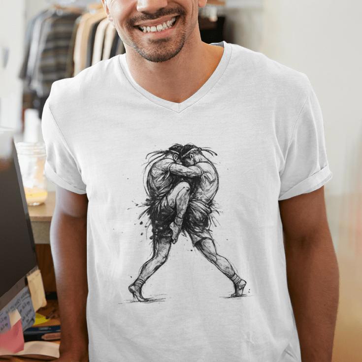 Muay Thai Kickboxing Nak Muay Thai Boxing Fighter Men's V-Neck T-Shirt Muay Thai Kickboxing Nak Muay Thai Boxing Fighter Men's V-Neck T-Shirt