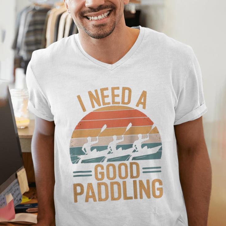 I Need A Good Paddling Retro Sunset Canoe Raglan Baseball Tee Men's V-Neck T-Shirt