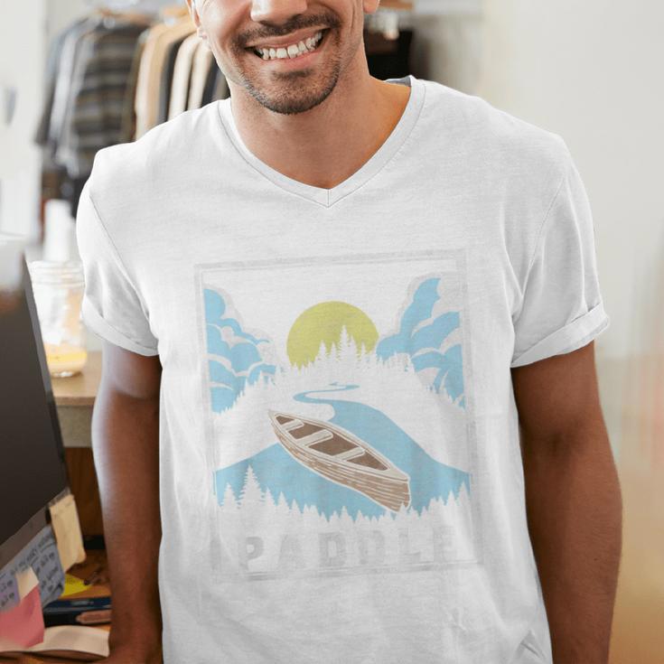 Paddle Retro Style Canoe & Outdoors Simple Canoeing Graphic Men's V-Neck T-Shirt Paddle Retro Style Canoe & Outdoors Simple Canoeing Graphic Men's V-Neck T-Shirt