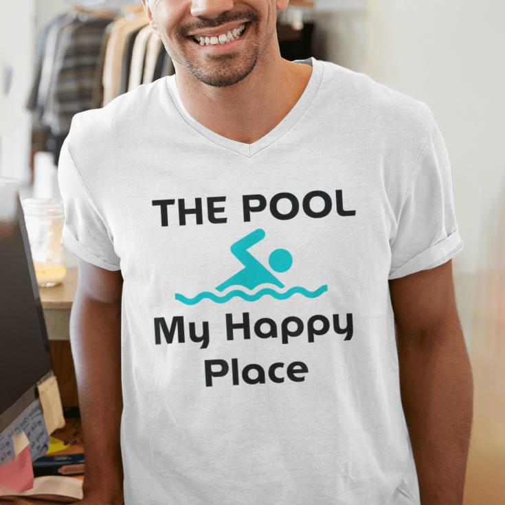 The Pool Is My Happy Place Swimming Quote Men's V-Neck T-Shirt The Pool Is My Happy Place Swimming Quote Men's V-Neck T-Shirt