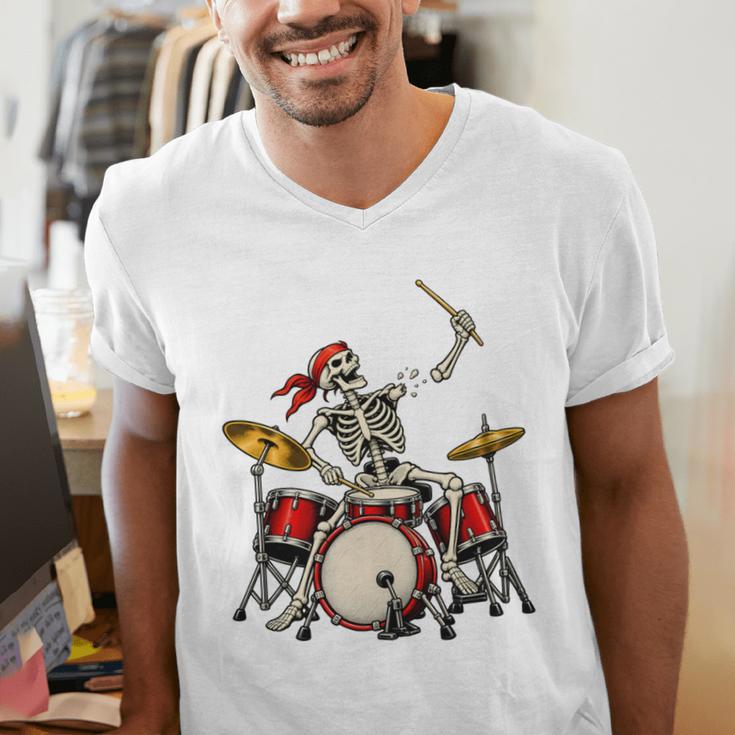 Skeleton Drummer Skull Drum Kit Halloween Men's V-Neck T-Shirt Skeleton Drummer Skull Drum Kit Halloween Men's V-Neck T-Shirt