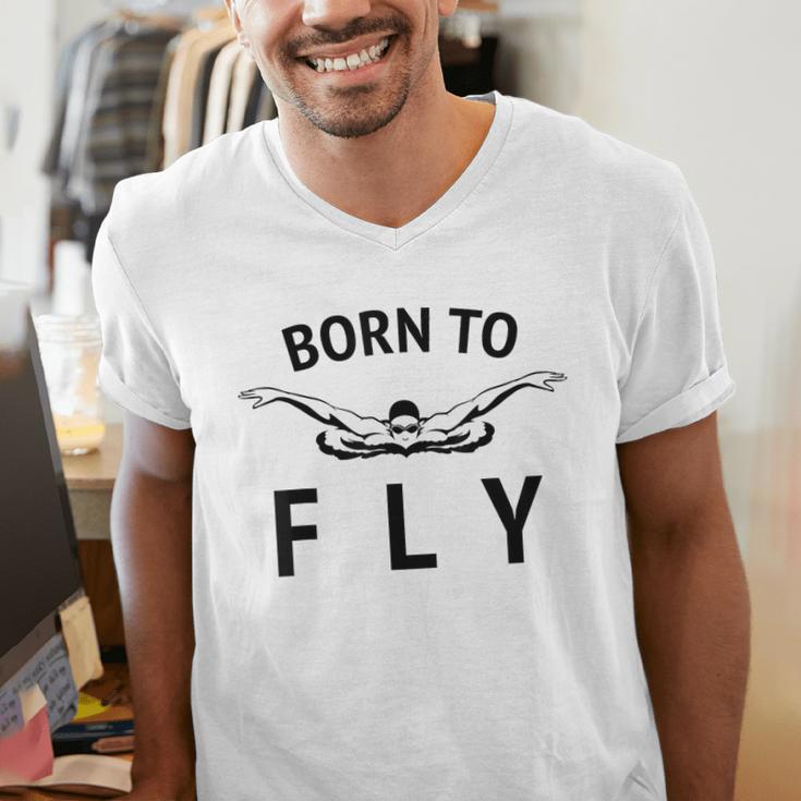 Swimmer Swim Team Born To Fly Butterfly Stroke Swimming Men's V-Neck T-Shirt