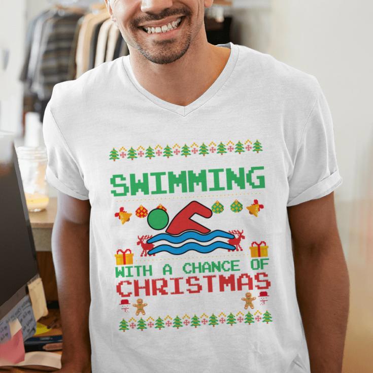 Swimming Christmas Party Swim Swimmer Christmas Ugly Style Men's V-Neck T-Shirt
