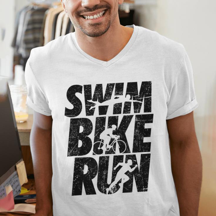 Swimming Cycling Running Triathlon Running Swimming Men's V-Neck T-Shirt Swimming Cycling Running Triathlon Running Swimming Men's V-Neck T-Shirt