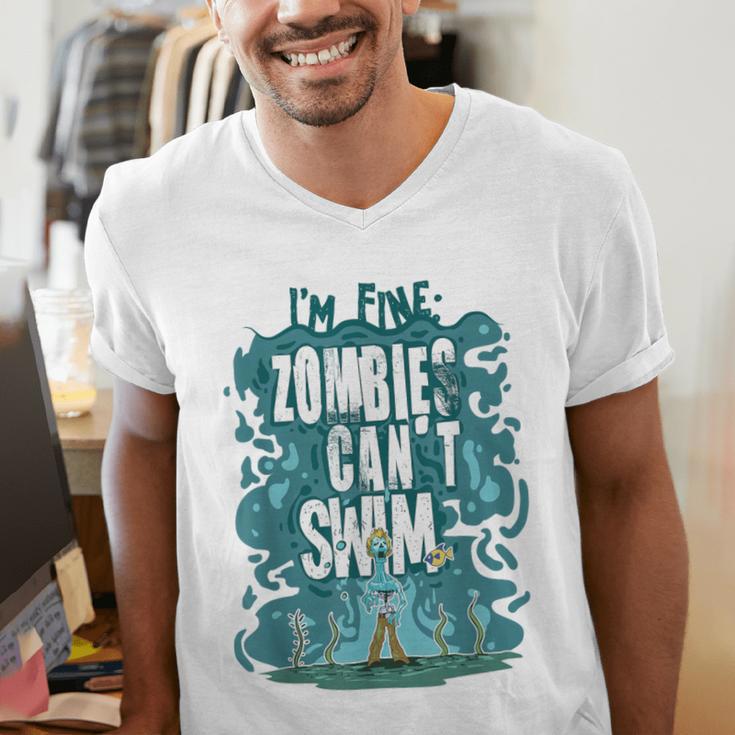 Swimming Quote Zombies Can't Swim For Swimmer Men's V-Neck T-Shirt Swimming Quote Zombies Can't Swim For Swimmer Men's V-Neck T-Shirt