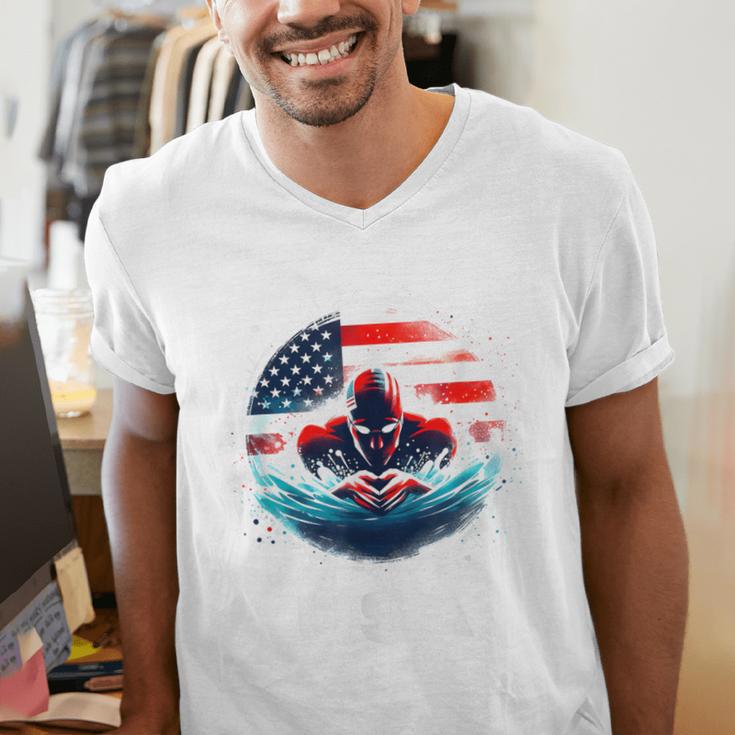 Swimming United States American Swimming Apparel Swimming Men's V-Neck T-Shirt Swimming United States American Swimming Apparel Swimming Men's V-Neck T-Shirt