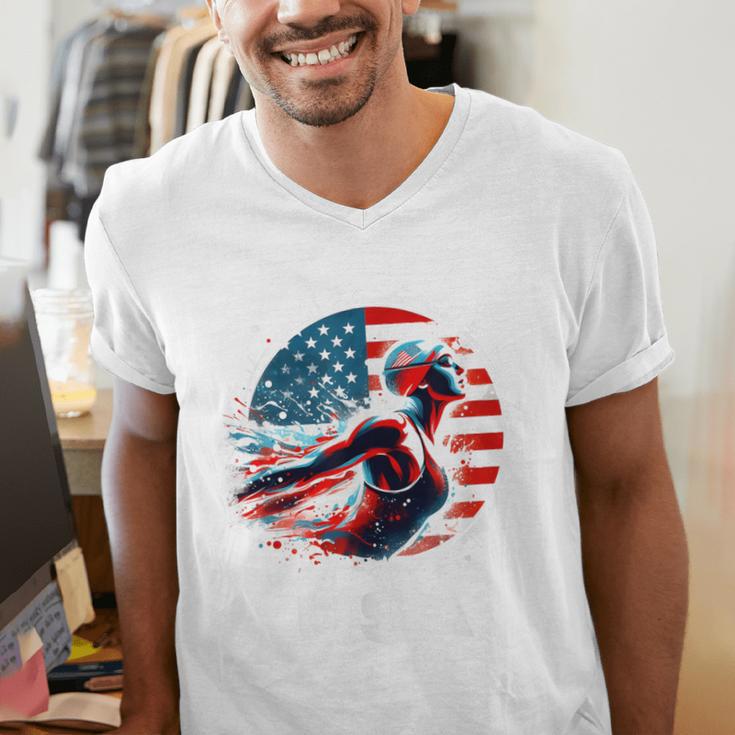 Swimming United States Apparel American Flag Swimming Men's V-Neck T-Shirt Swimming United States Apparel American Flag Swimming Men's V-Neck T-Shirt