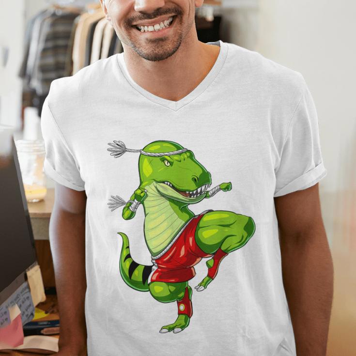 T-Rex Dinosaur Muay Thai Boxing Karate Martial Arts Kung Fu Men's V-Neck T-Shirt